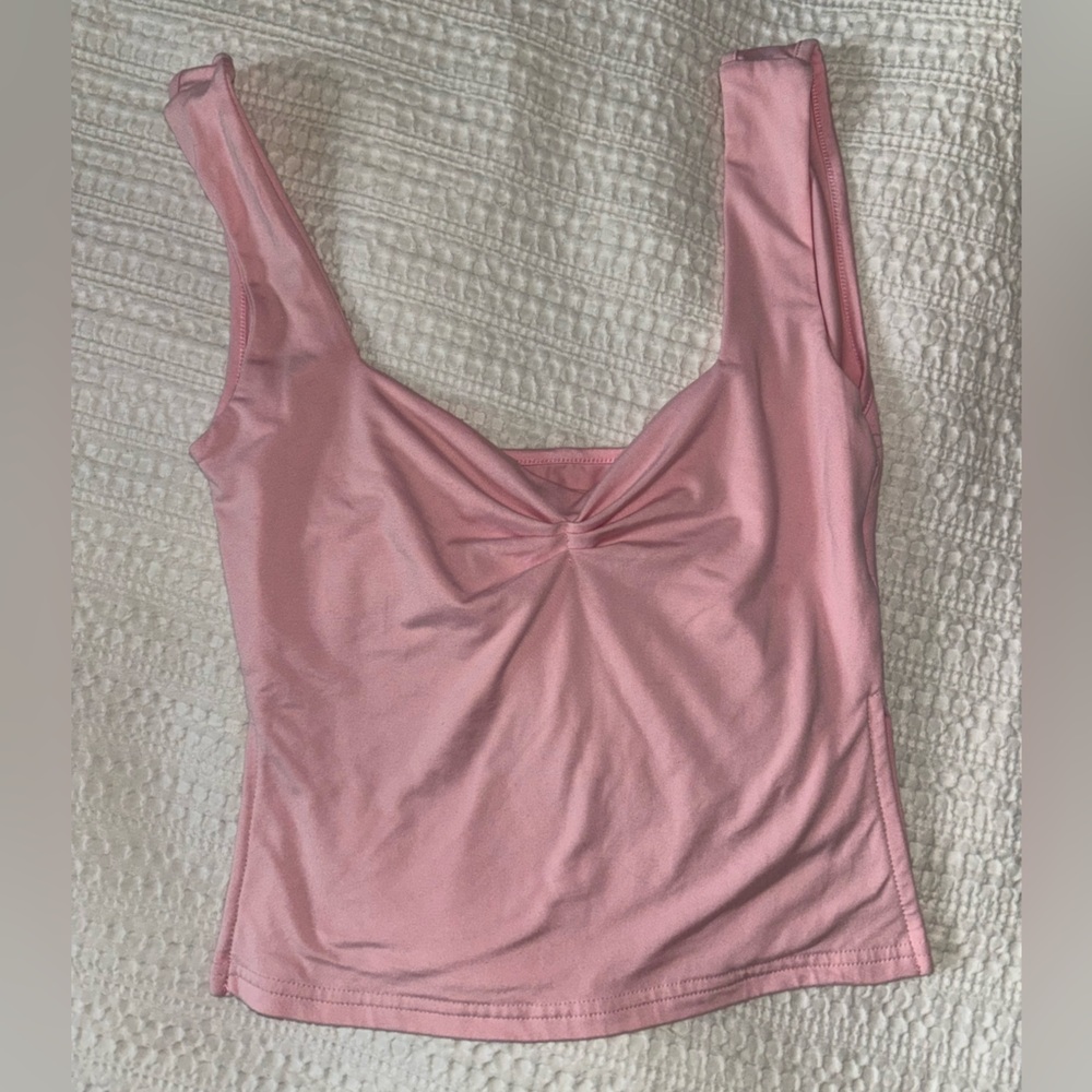 Women's Pink Chic Plain Sweetheart Neck Ruched Split Crop Camisole